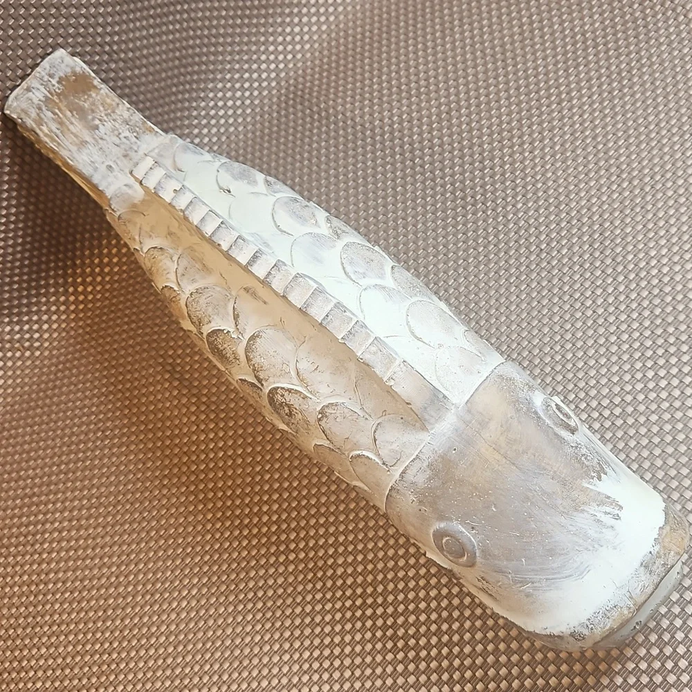Antiqued White Fish Sculpture Large Decor Piece